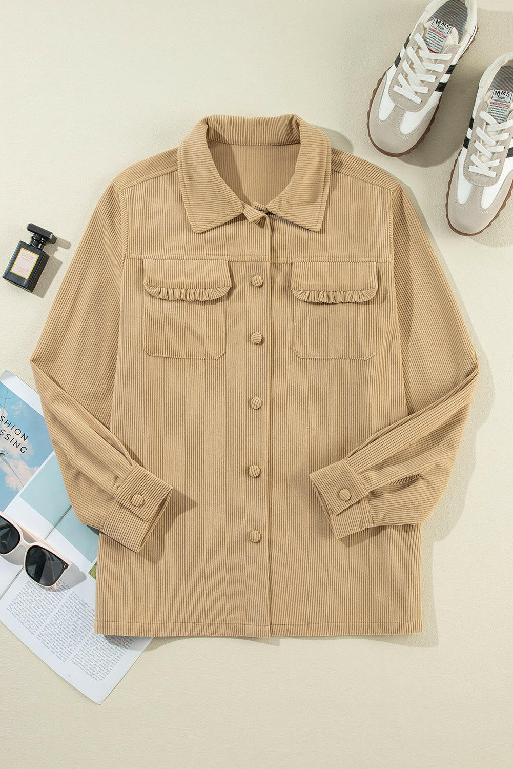 French Beige Corduroy Shacket