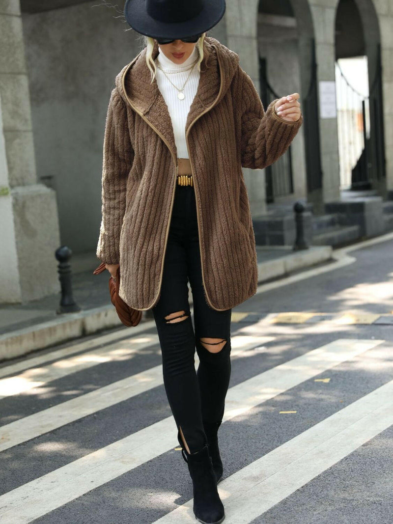 Cozy Ribbed Hooded Coat