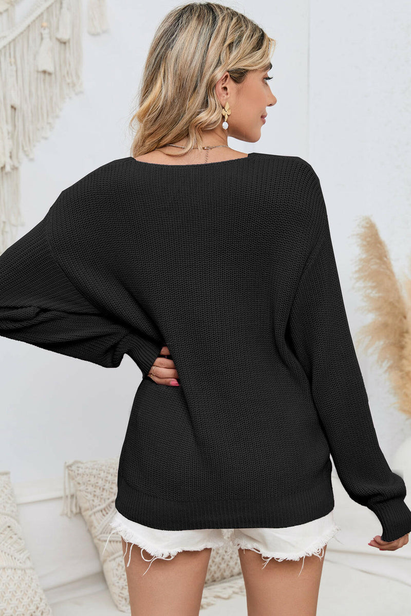 Ribbed Knit V Neck Sweater