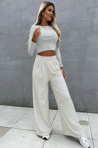 Women's Lounge Crop Top and Wide Leg Pants Set