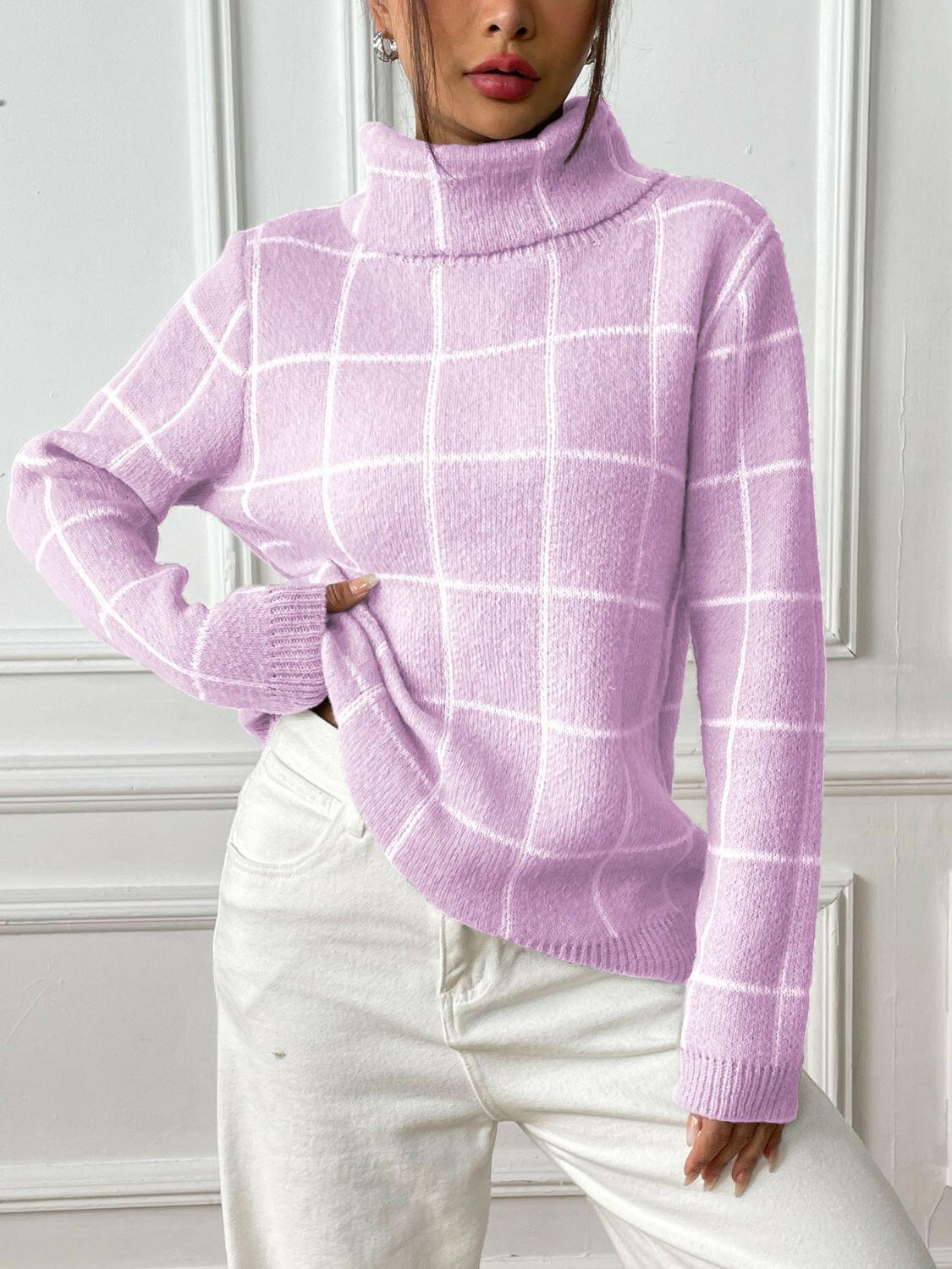 Plaid Turtleneck Sweater