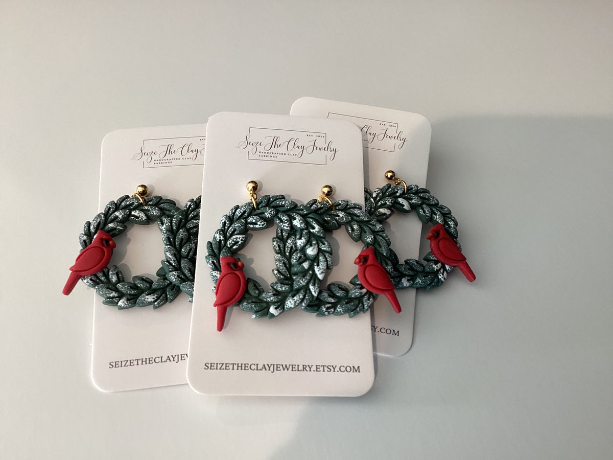 Cardinal Wreath Earrings