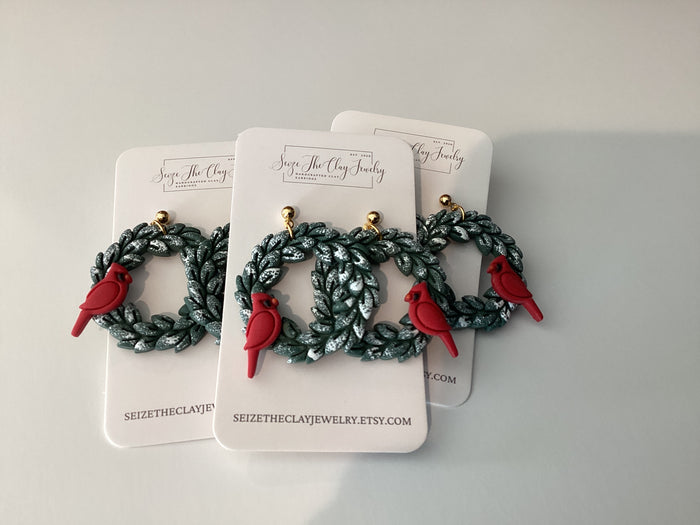 Cardinal Wreath Earrings