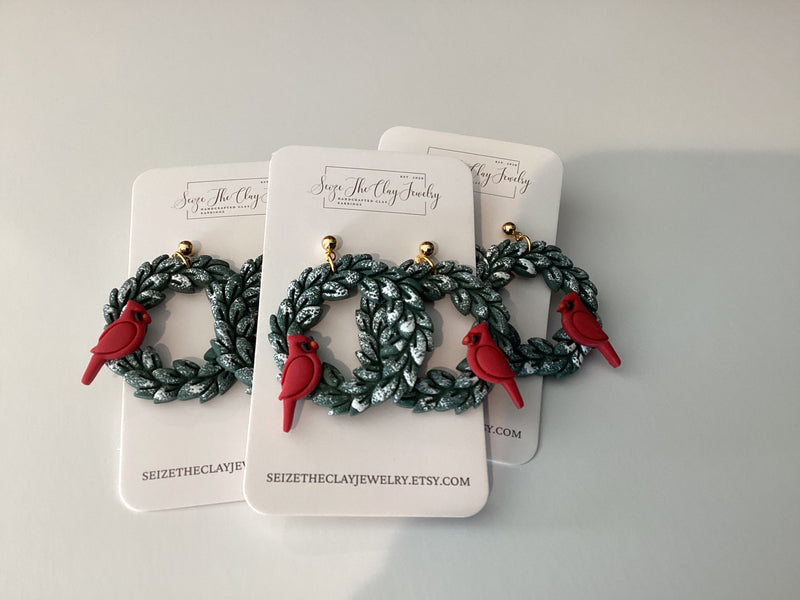 Cardinal Wreath Earrings