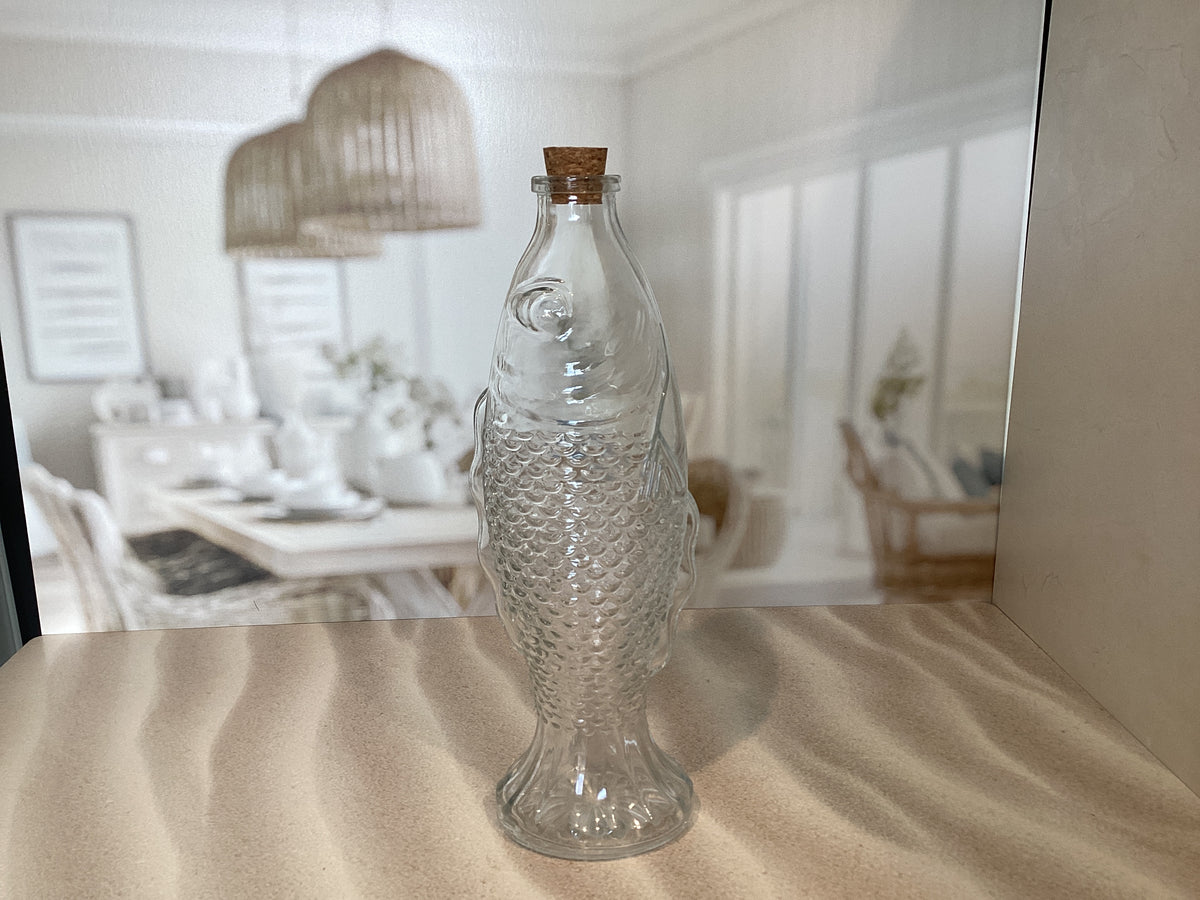 White Glass Fish Bottle
